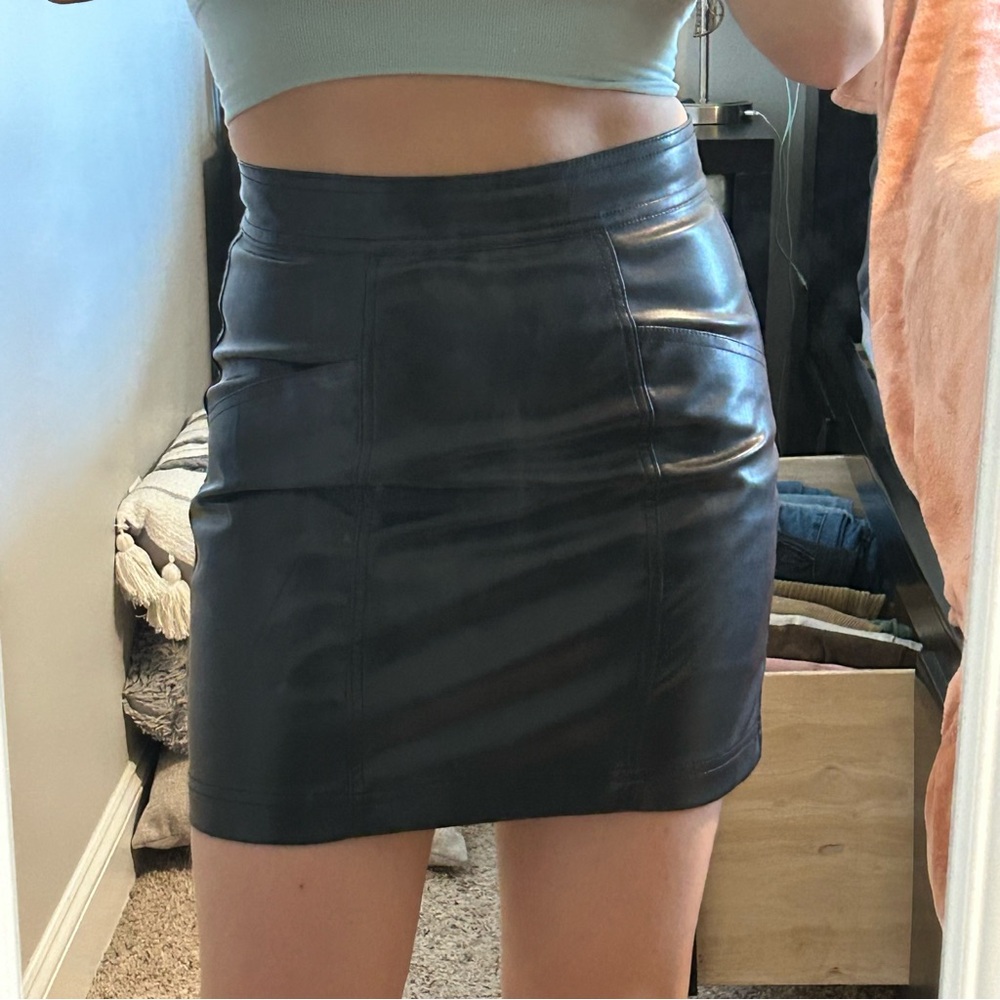 H&M Black Leather Mini Skirt